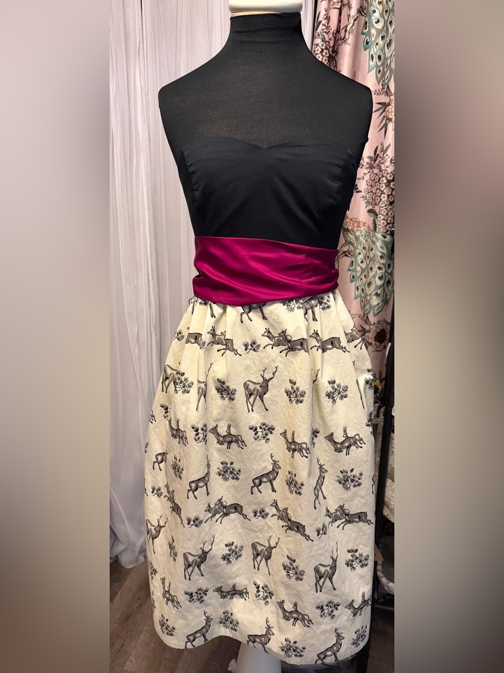 Rare! Anthropologie Postmark Conifer Herd Strapless Deer Midi Dress - Size 4 EUC
